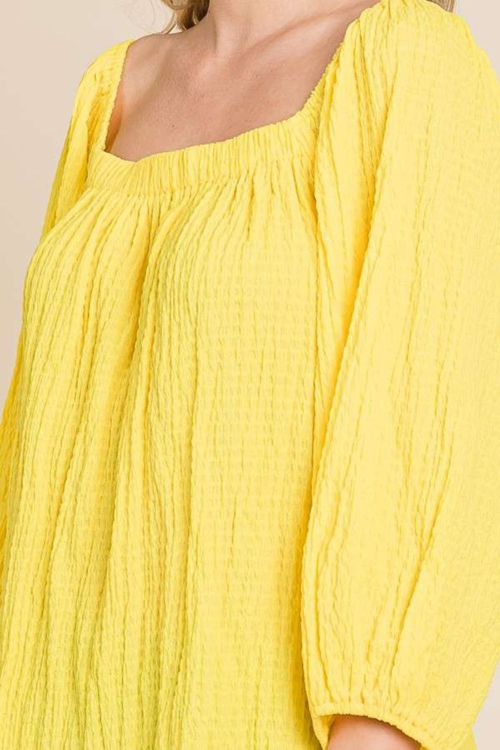 Culture Code Texture Square Neck Puff Sleeve Top - Whispering Desires Shoppe