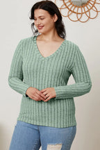 Basic Bae Ribbed V-Neck Long Sleeve Tee - Whispering Desires Shoppe