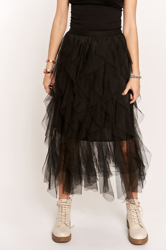 ADORA Ruffled Elastic Waist Midi Skirt - Whispering Desires Shoppe