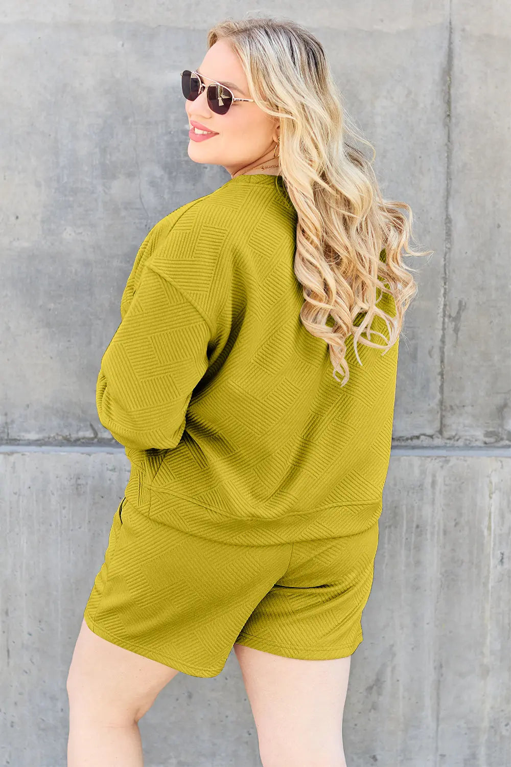 Double Take Textured Long Sleeve Top & Shorts Set - Whispering Desires Shoppe