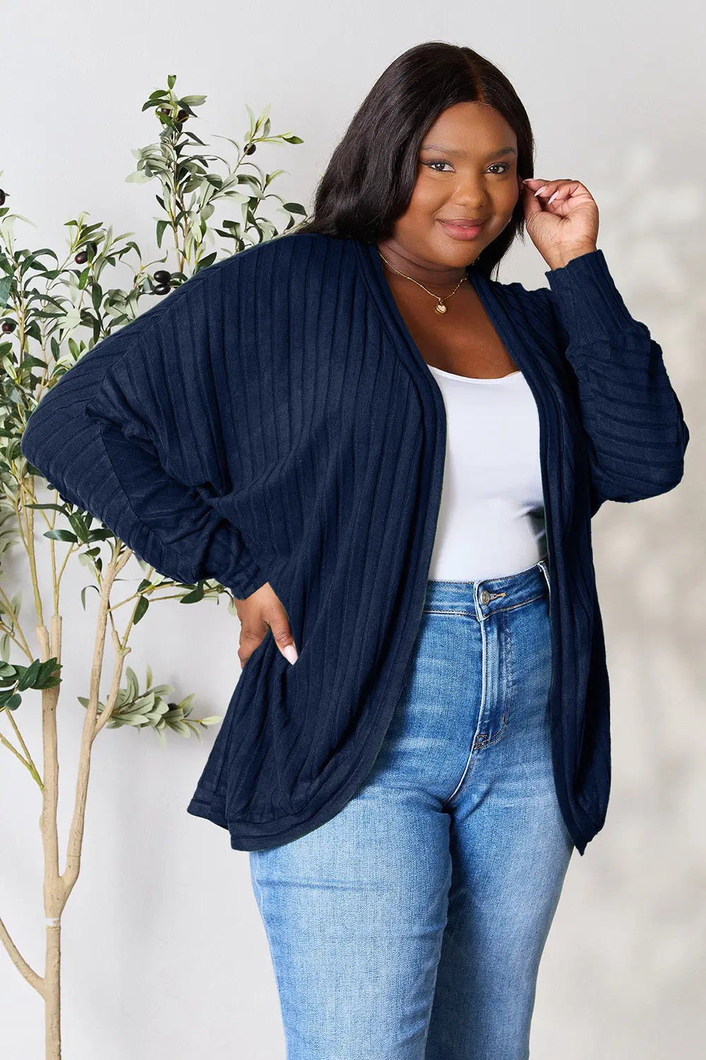 Basic Bae Ribbed Cocoon Cardigan (Full-Size) - Whispering Desires Shoppe