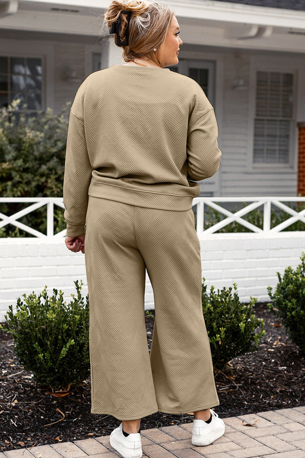 Double Take Full Size Textured Long Sleeve Top and Drawstring Pants Set - Whispering Desires Shoppe