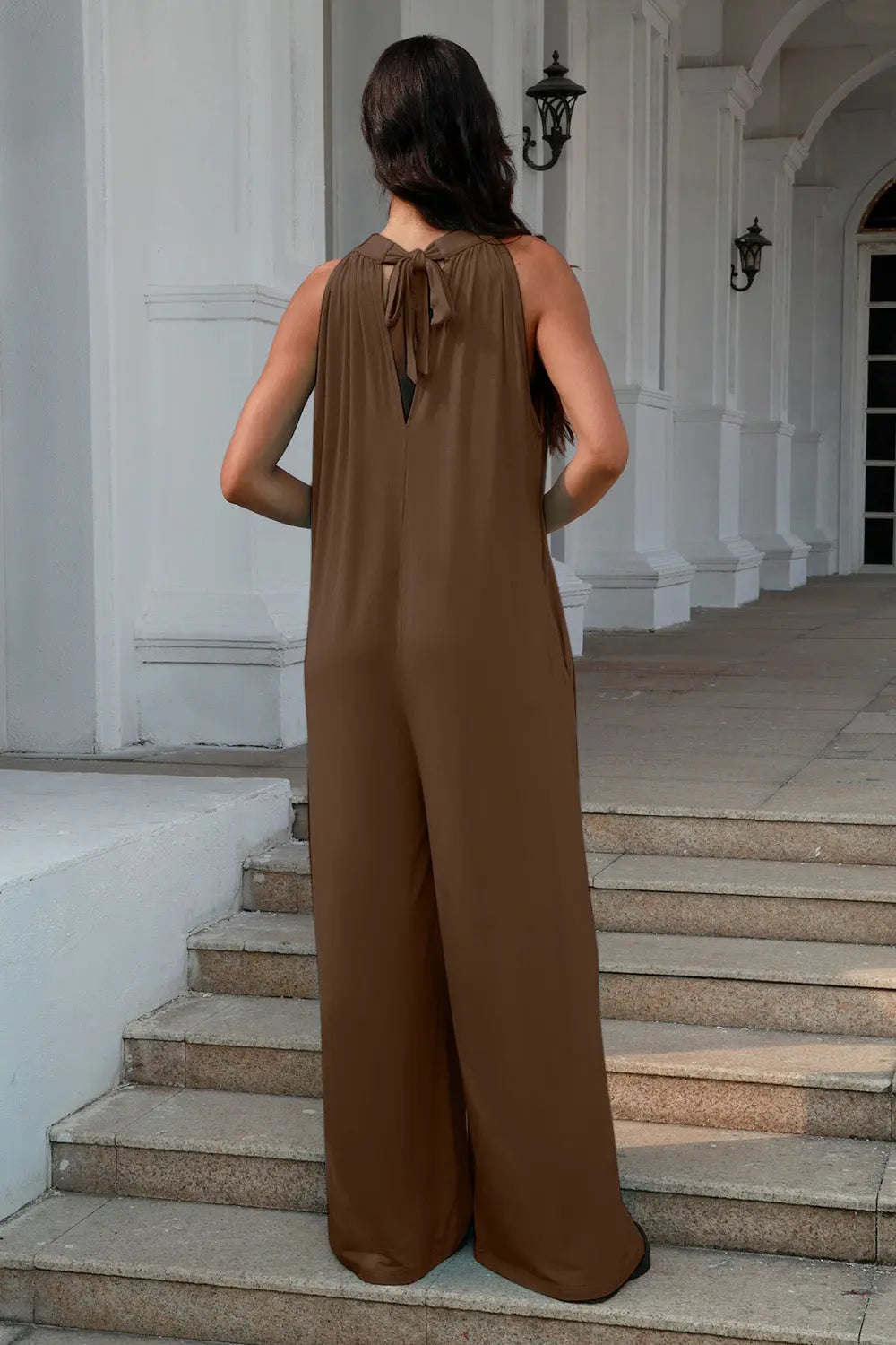 Double Take Tie-Back Sleeveless Wide-Leg Jumpsuit - Whispering Desires Shoppe