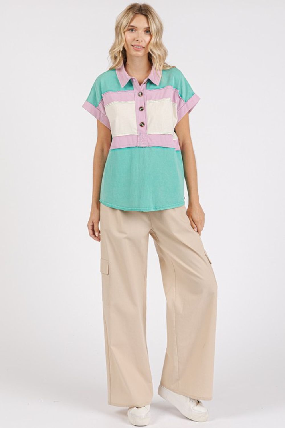 Mittoshop Color Block Henley Short Sleeve Polo Shirt - Whispering Desires Shoppe