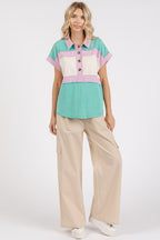 Mittoshop Color Block Henley Short Sleeve Polo Shirt - Whispering Desires Shoppe