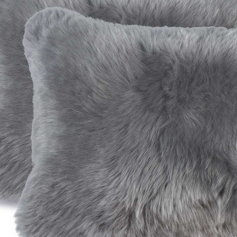 Close-up of a fluffy gray pillow