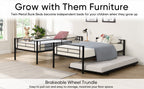 Twin bunk bed frame with trailer, metal bunk bed with sturdy guardrail and side ladder, can be divided into two beds, black eprolo
