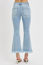 RISEN Full Size Raw Hem Distressed Cropped Flare Jeans Plus Size - Whispering Desires Shoppe