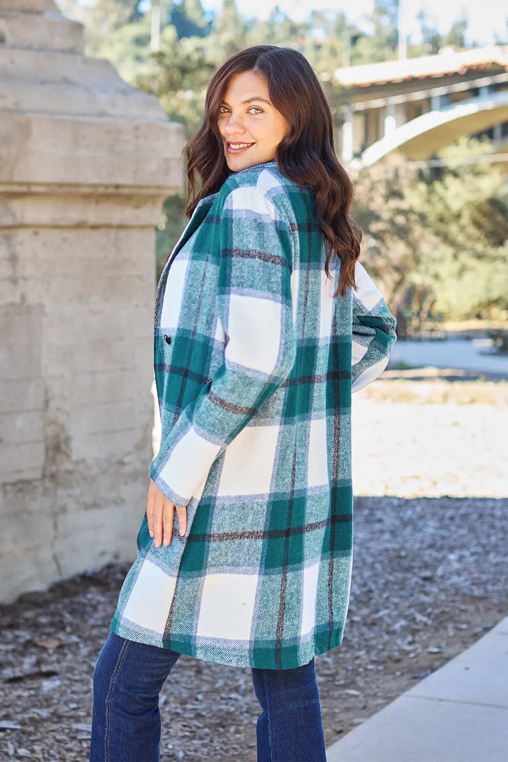 Double Take Full-Size Plaid Lapel Coat - Whispering Desires Shoppe