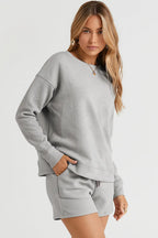 Double Take Textured Long Sleeve Top & Shorts Set - Whispering Desires Shoppe