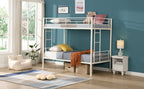 Twin metal bunk beds, metal structure bed frame with safety guardrails and 2 ladders, convertible bunk beds, white eprolo