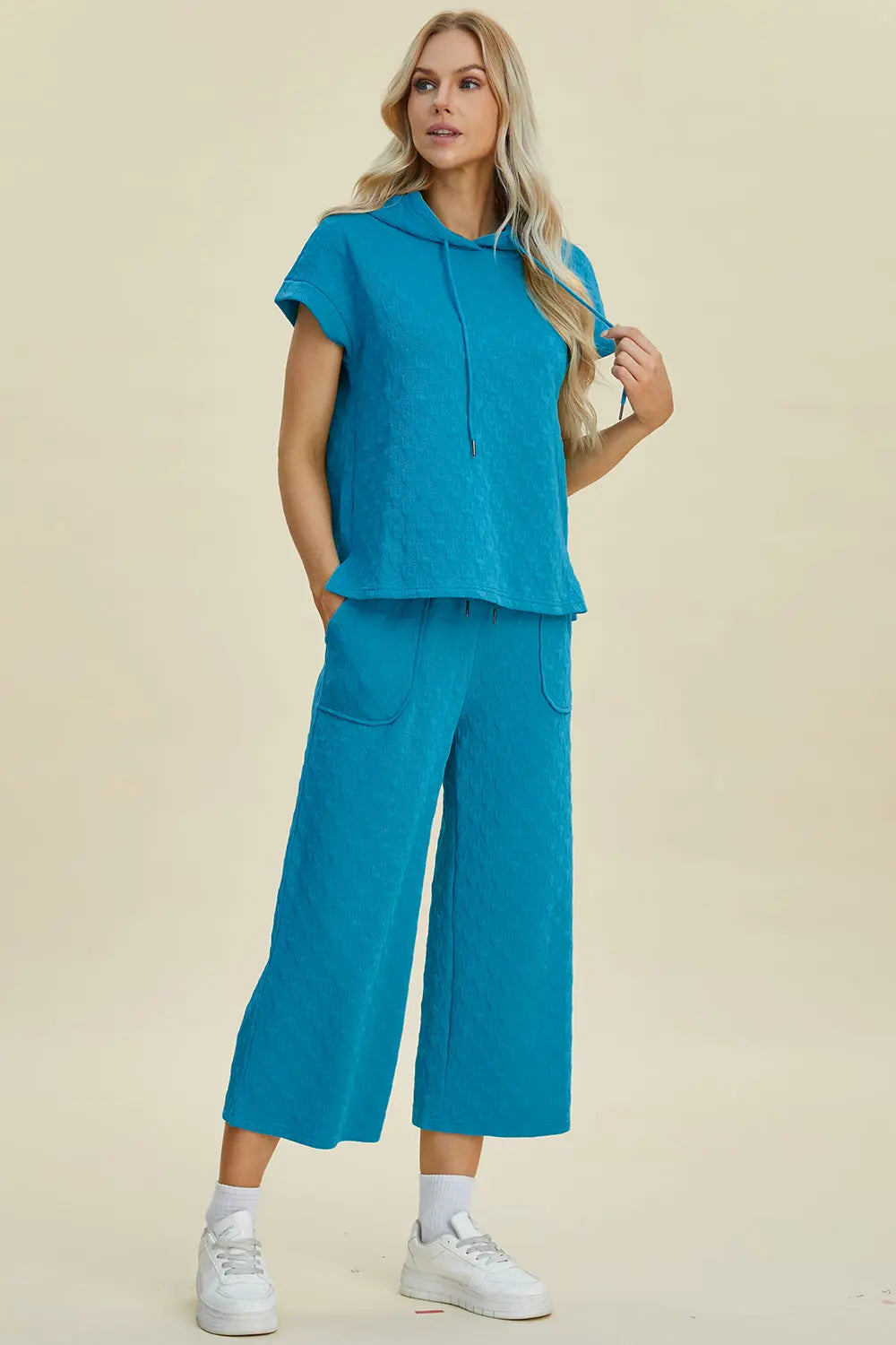 Double Take Textured Drawstring Hoodie & Pocketed Pants - Whispering Desires Shoppe