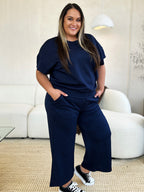 Double Take Full Size Texture Short Sleeve Top and Pants Set - Whispering Desires Shoppe