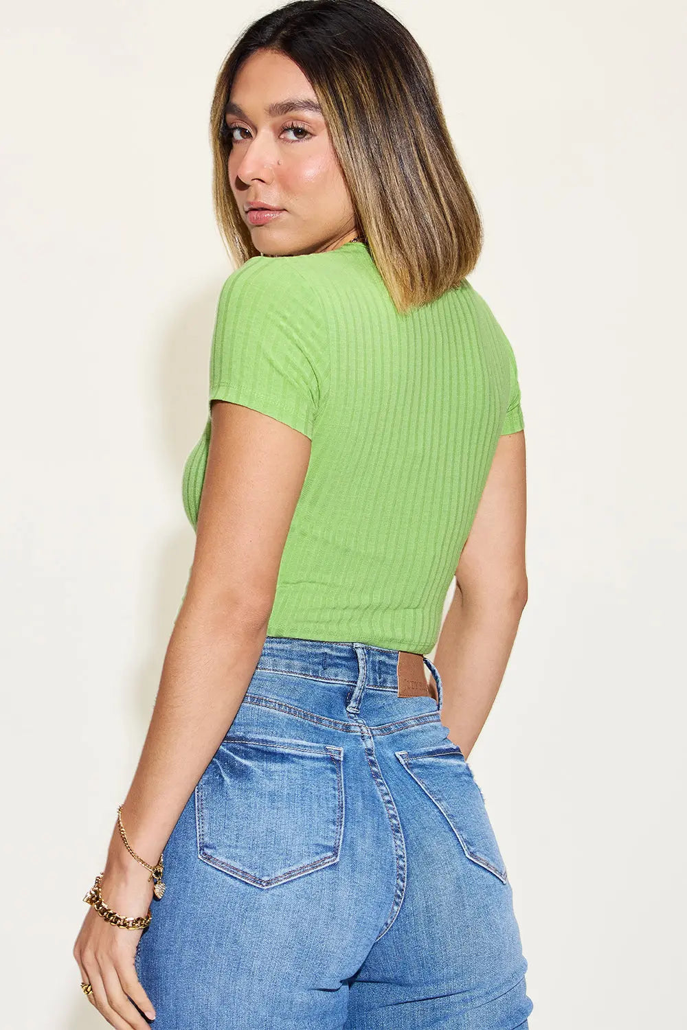 Basic Bae Ribbed Round-Neck Short Sleeve Tee - Whispering Desires Shoppe