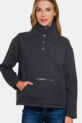 Zenana Turtleneck Half Snap Fleece Sweatshirt - Whispering Desires Shoppe