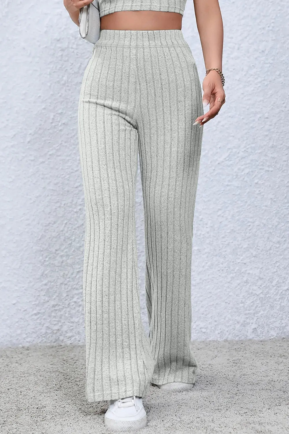 Basic Bae Ribbed High-Waist Flare Pants - Whispering Desires Shoppe