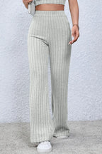 Basic Bae Ribbed High-Waist Flare Pants - Whispering Desires Shoppe