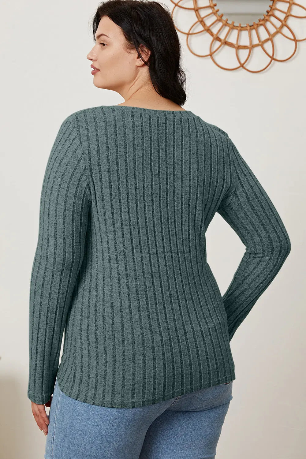 Basic Bae Ribbed V-Neck Long Sleeve Tee - Whispering Desires Shoppe