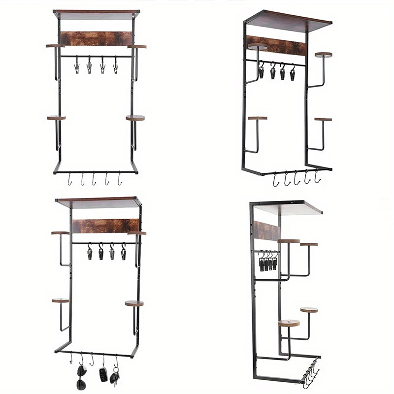 Wooden Motorcycle Helmet Wall Mount, 4 Hat Racks with 4 Helmet Hooks, Wall Display Storage for Bike Gear eprolo
