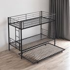 Twin bunk bed frame with trailer, metal bunk bed with sturdy guardrail and side ladder, can be divided into two beds, black eprolo