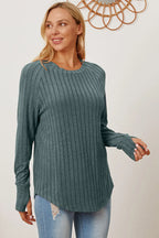 Basic Bae Ribbed Thumbhole Long-Sleeve Tee - Whispering Desires Shoppe