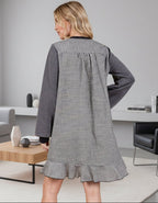 Ces Femme Striped Patchwork Round Neck Terry Sweatshirt Dress - Whispering Desires Shoppe