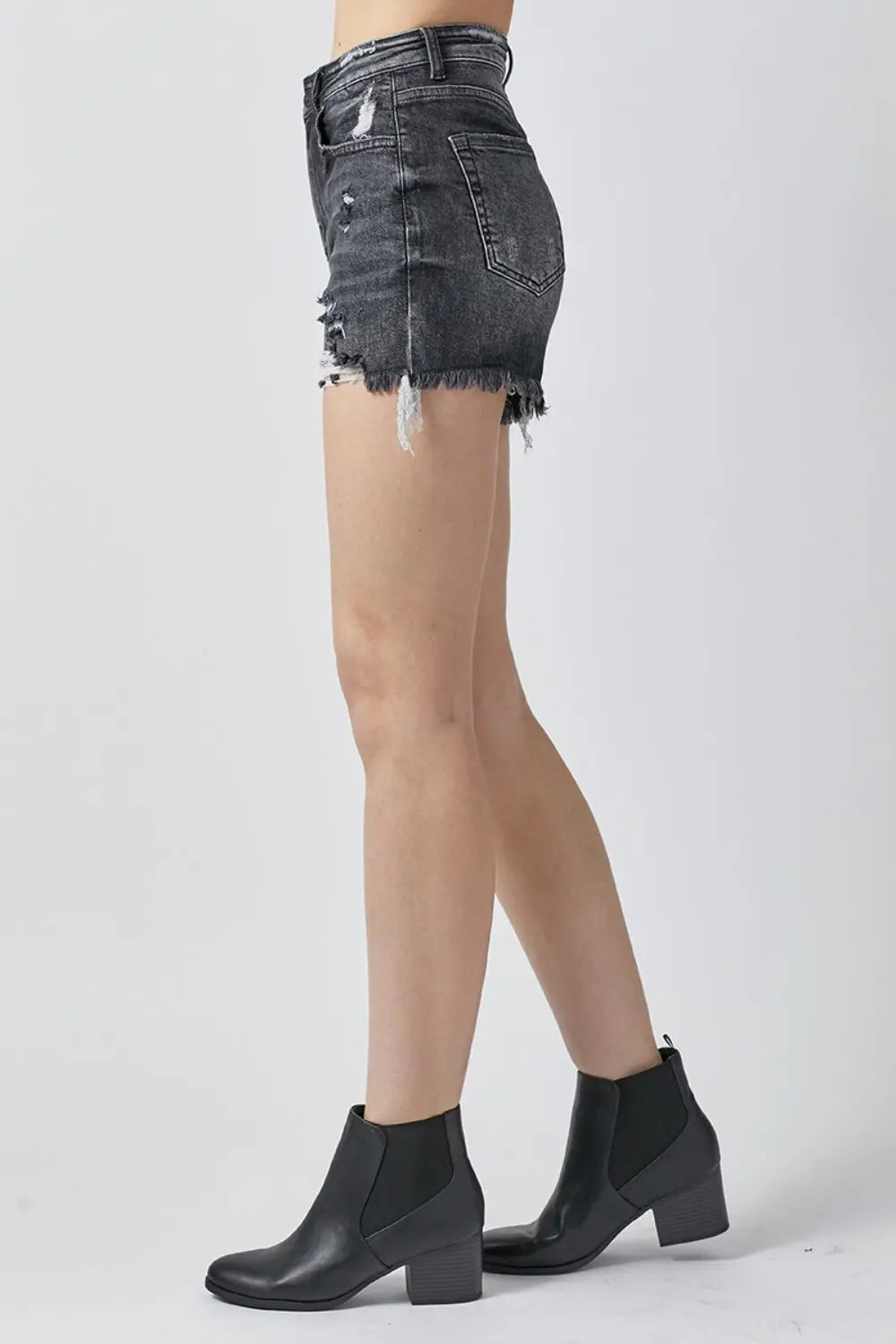 RISEN High-Rise Distressed Denim Shorts - Whispering Desires Shoppe