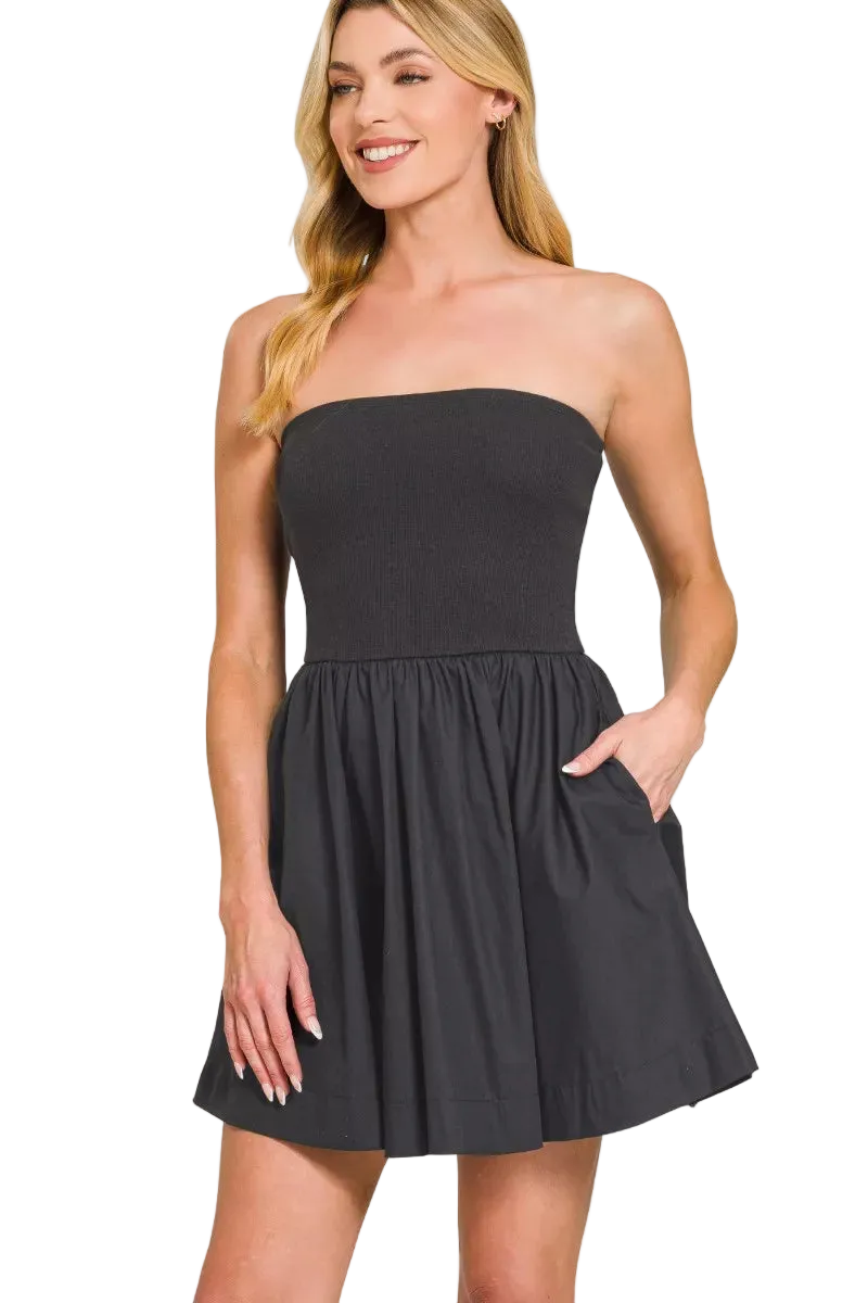 Zenana Cotton Knit Tube Top Flare Mini Dress – Chic Summer Style Trendsi