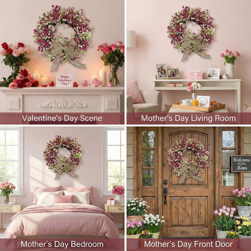 Colorful Eucalyptus Wreath, Realistic Round Handmade Spring Floral Wreath with Bow, Main Door Decoration eprolo