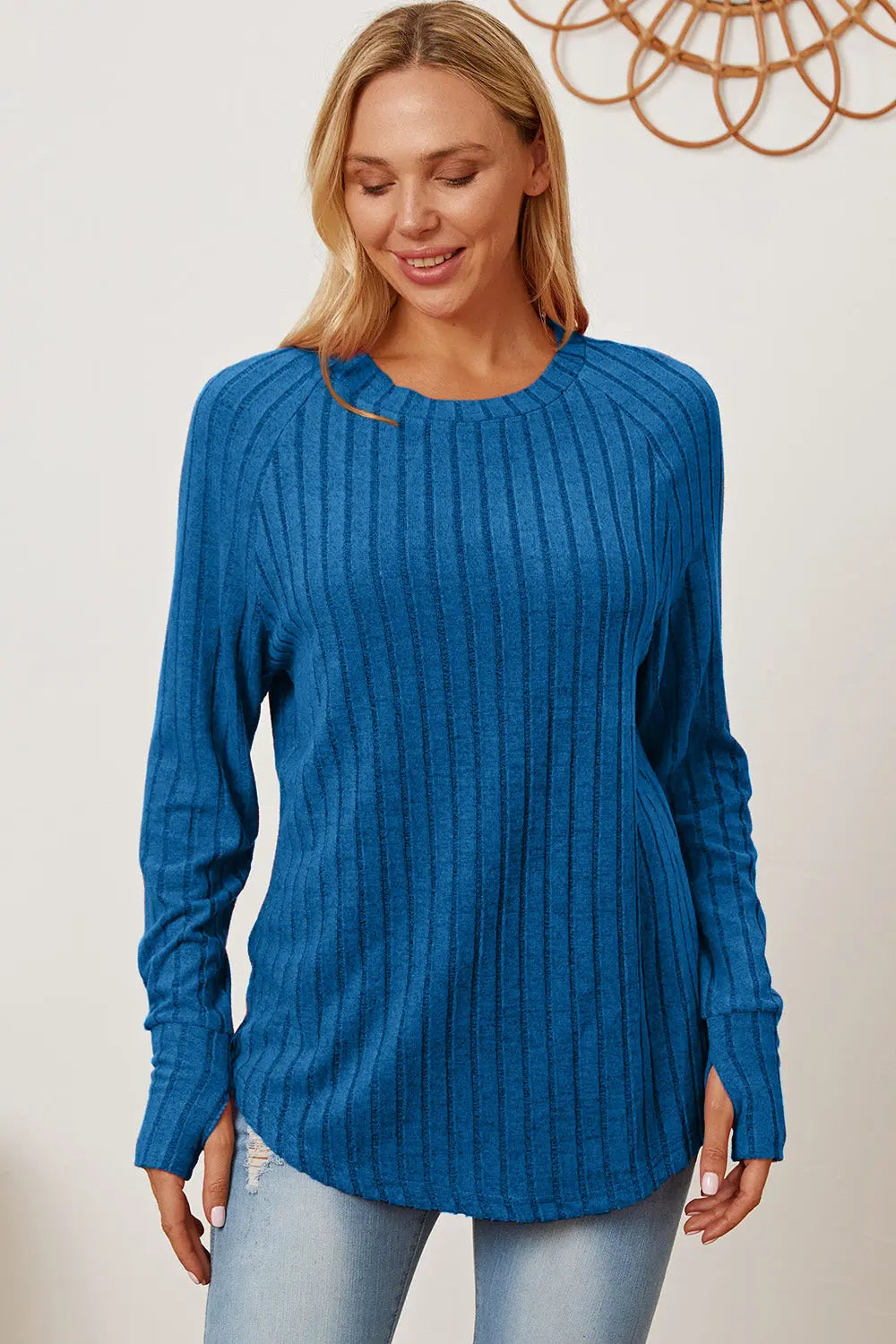 Basic Bae Ribbed Thumbhole Long-Sleeve Tee - Whispering Desires Shoppe