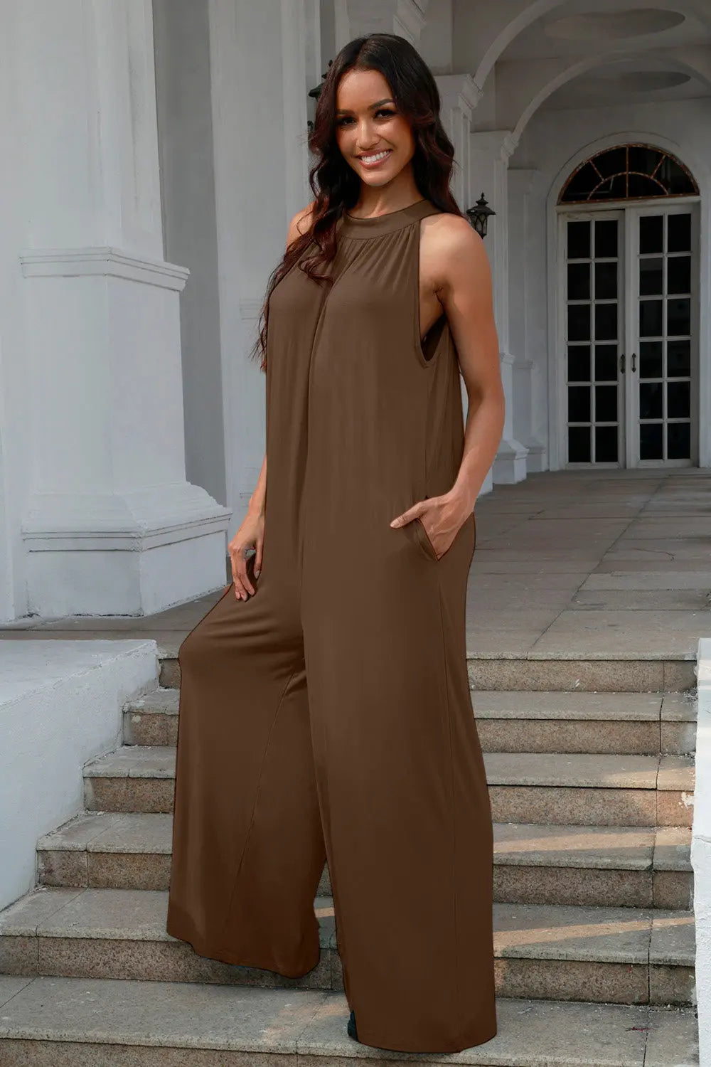 Double Take Tie-Back Sleeveless Wide-Leg Jumpsuit - Whispering Desires Shoppe
