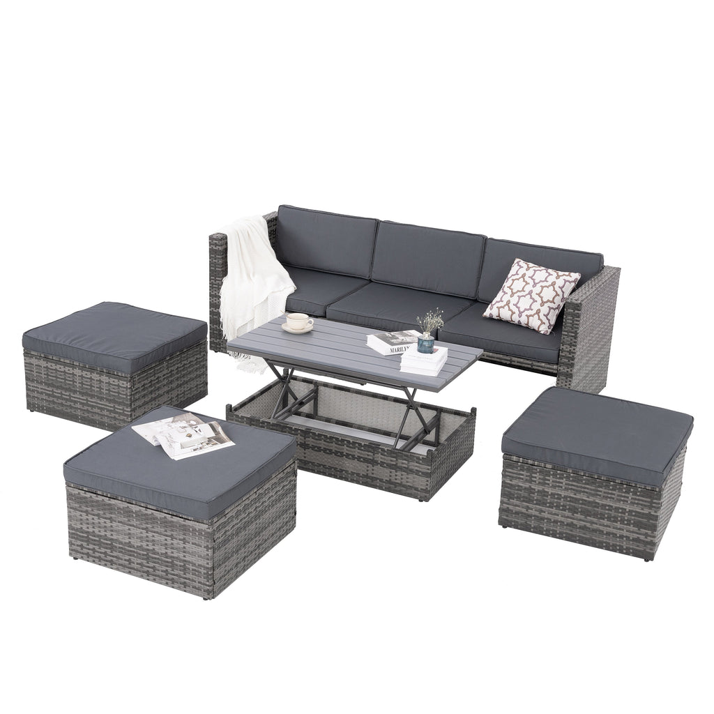 Patio Furniture, Outdoor Furniture, Seasonal PE Wicker Furniture,5 Set Wicker Furniture With Plywood Coffee Table eprolo