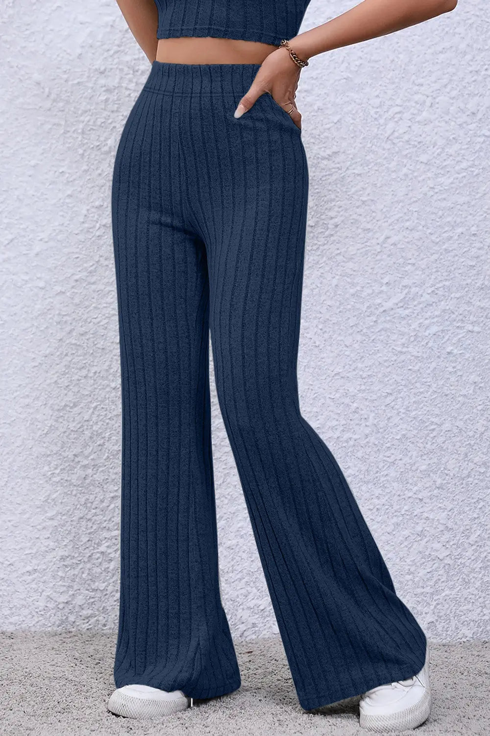 Basic Bae Ribbed High-Waist Flare Pants - Whispering Desires Shoppe