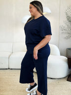 Double Take Full Size Texture Short Sleeve Top and Pants Set - Whispering Desires Shoppe