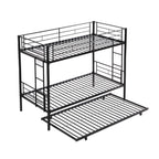 Twin bunk bed frame with trailer, metal bunk bed with sturdy guardrail and side ladder, can be divided into two beds, black eprolo