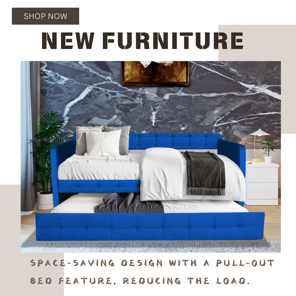 Blue padded twin beds with wheels, velvet fabric, no need for springs eprolo