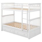 Twin over Twin Bunk Bed with Drawers  Convertible Beds  White eprolo