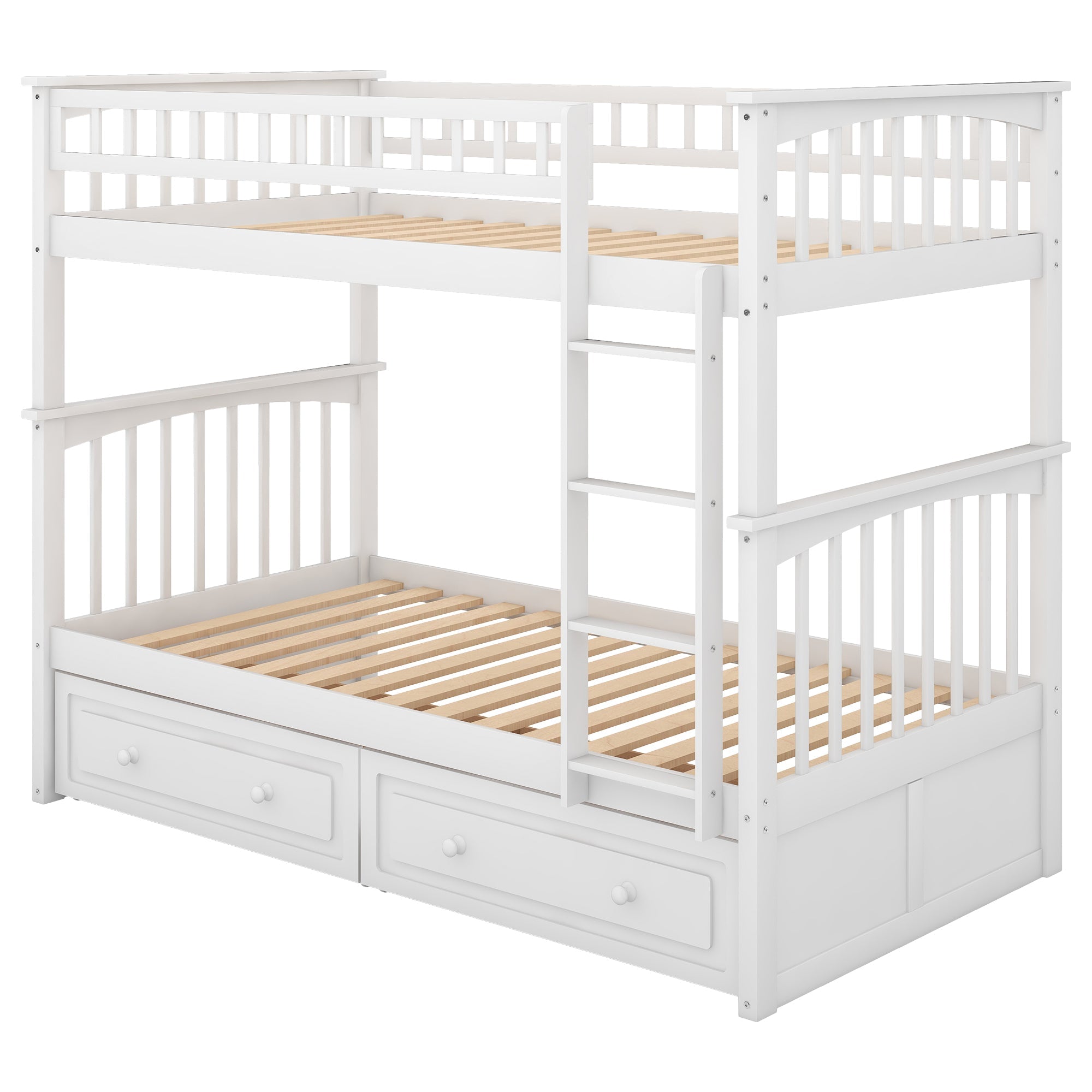 Twin over Twin Bunk Bed with Drawers  Convertible Beds  White eprolo