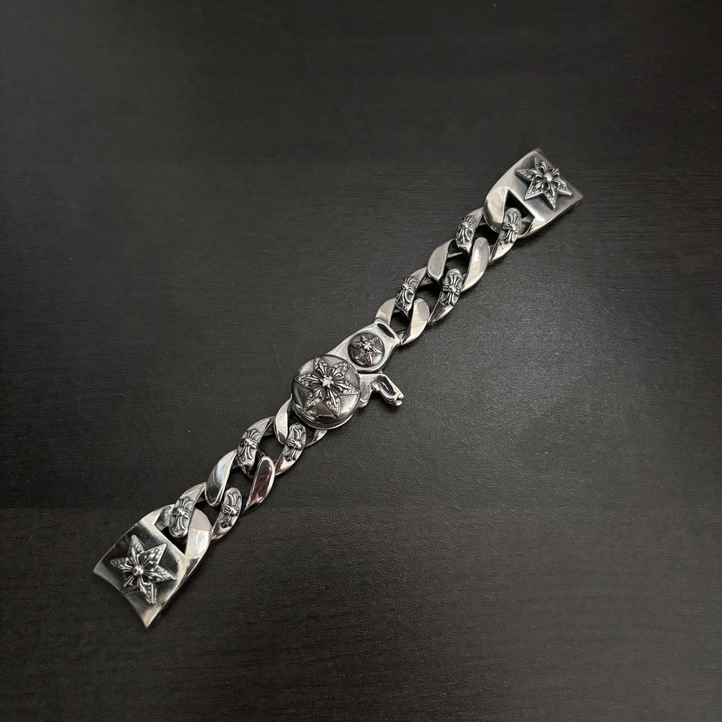 Silver Plated Rhinestone Hexagram Watch Band for Men, Fashionable and Unique Retro Punk Style Buckle Strap, Unisex Universal Stylish Design eprolo