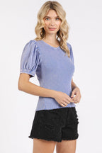 Mittoshop Mineral Wash Puff Sleeve Rib Knit T-Shirt - Whispering Desires Shoppe