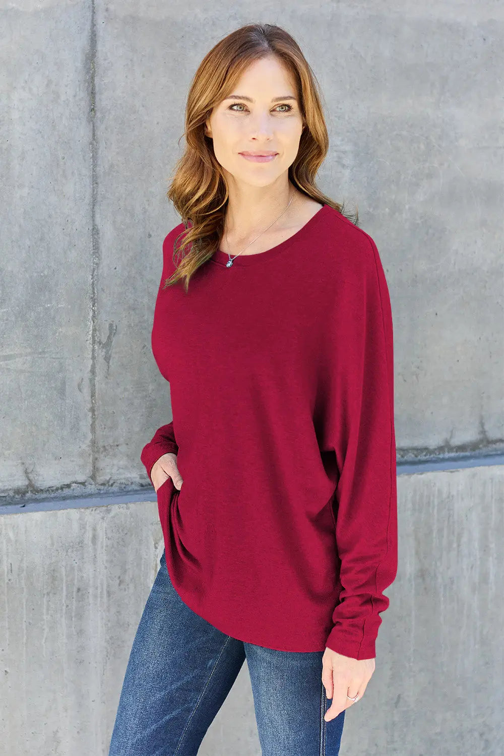 Double Take Full-Size Long Sleeve Round Neck Tee - Whispering Desires Shoppe