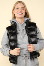 VERY J Shiny Metallic Zip Up Puffer Vest - Whispering Desires Shoppe