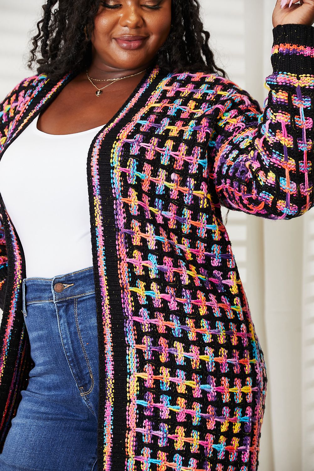 Angel Wings Full Size Multicolored Open Front Fringe Hem Cardigan - Whispering Desires Shoppe