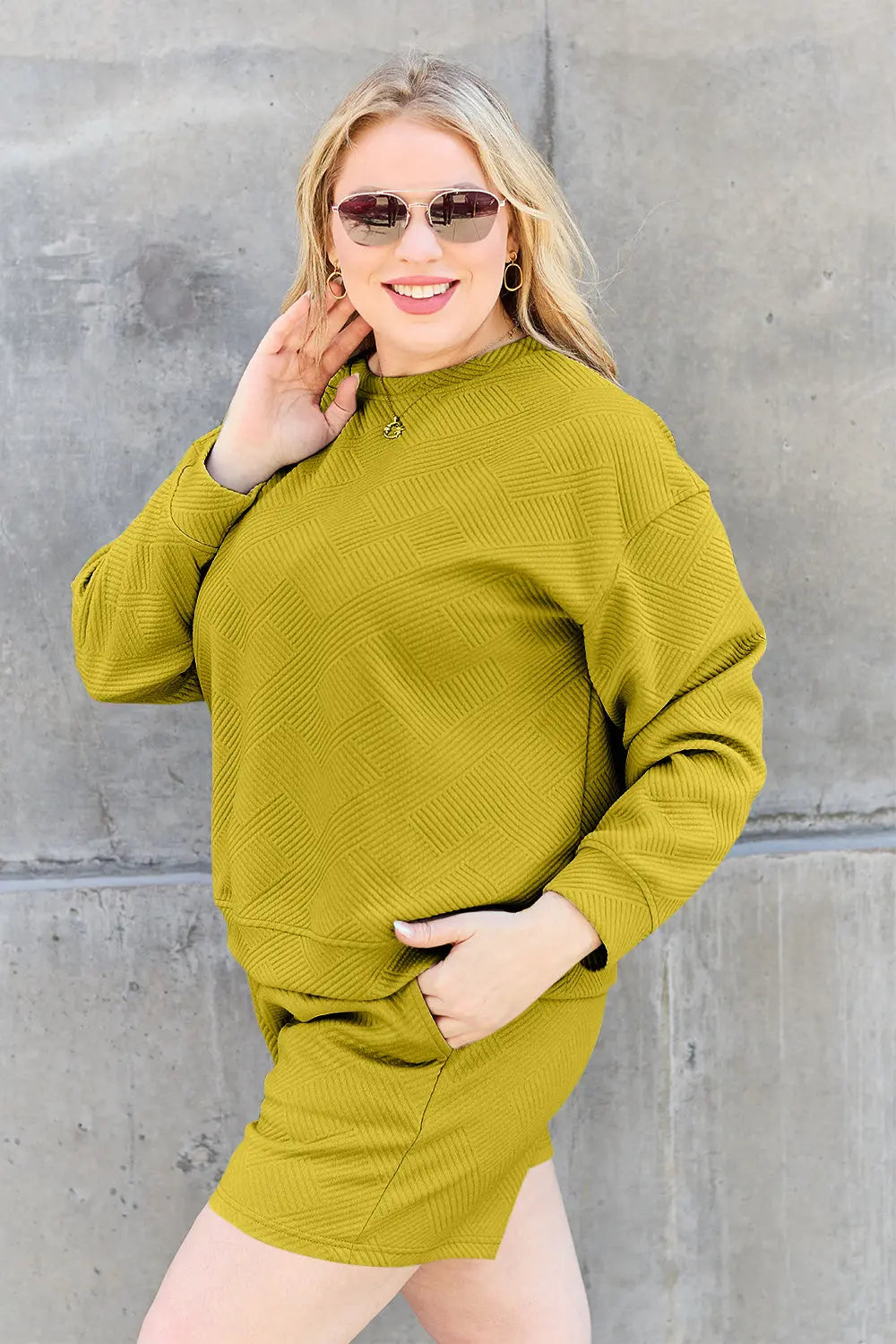 Double Take Textured Long Sleeve Top & Shorts Set - Whispering Desires Shoppe