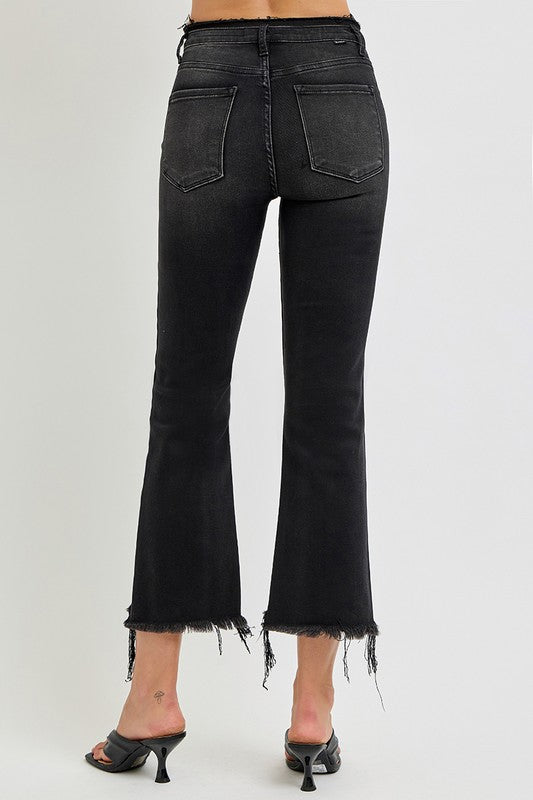 RISEN Full Size Raw Hem Cropped Flare Jeans Plus Size - Whispering Desires Shoppe