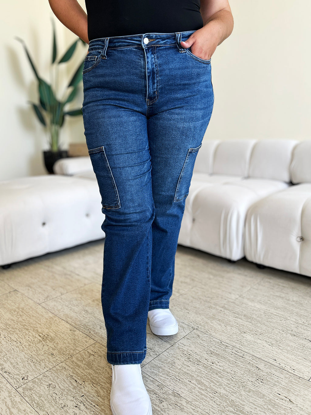 Judy Blue High Waist Straight Cargo Jeans - Whispering Desires Shoppe