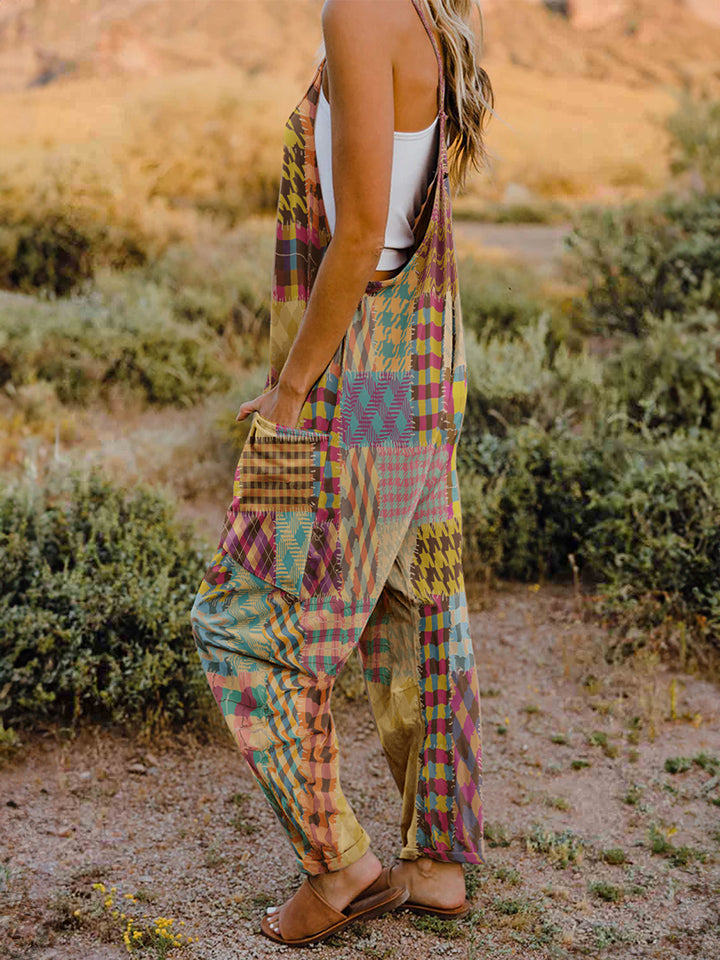 Full-Size Printed V-Neck Sleeveless Jumpsuit with Pockets - Whispering Desires Shoppe