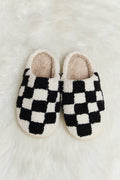 Melody Checkered Print Plush Slide Slippers - Whispering Desires Shoppe