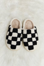 Melody Checkered Print Plush Slide Slippers - Whispering Desires Shoppe