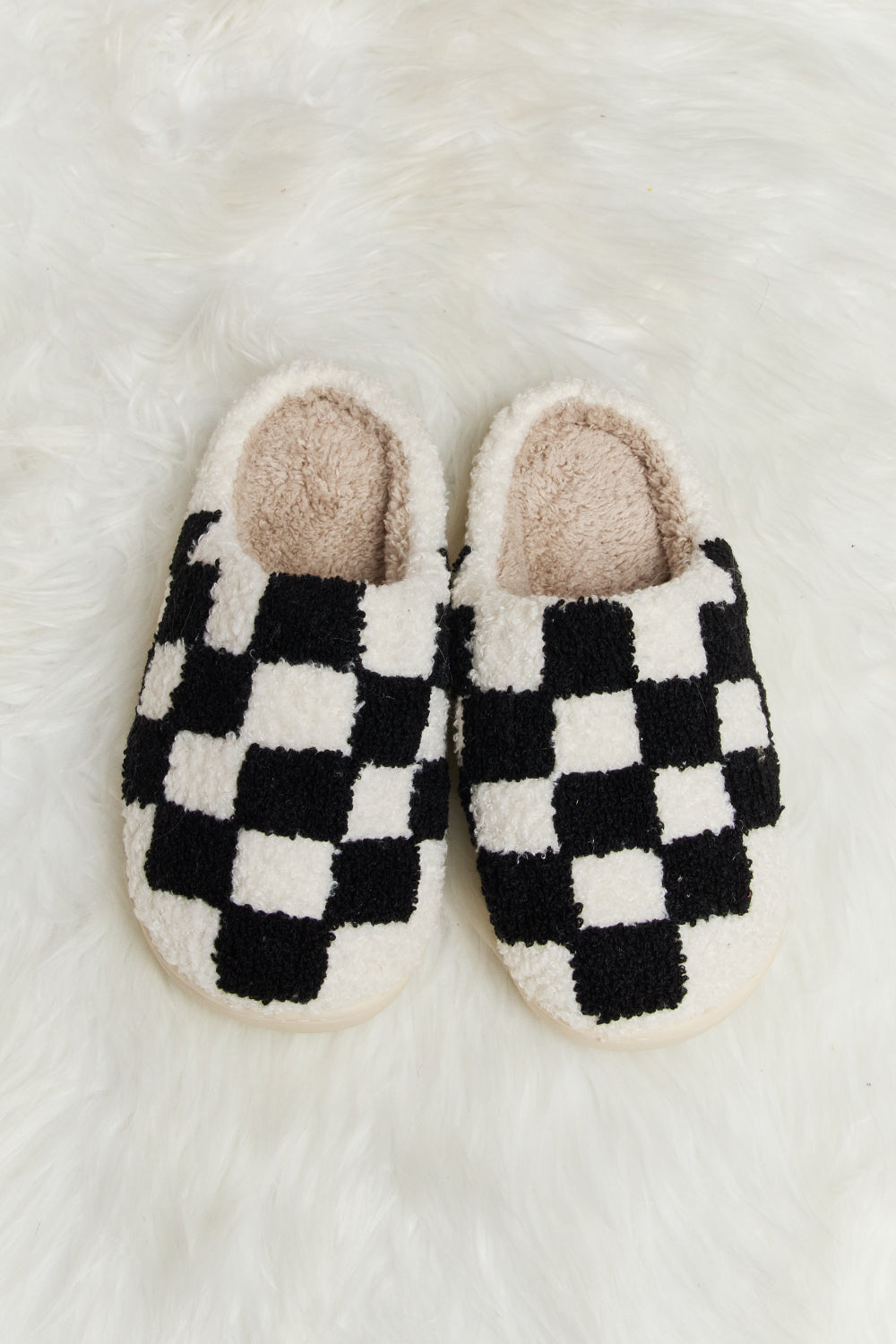 Melody Checkered Print Plush Slide Slippers - Whispering Desires Shoppe